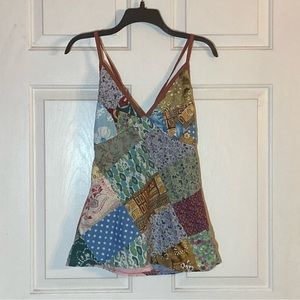 *Sold on Depop* Hippie Bohemian Patchwork Sleeveless Tie-Back Top